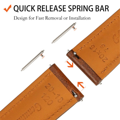 Gomvadr Quick Release Leather Watch Bands 14mm 16mm 18mm 19mm 20mm 21mm 22mm 24mm ,Vintage Oil Wax-Tanned Leather Watch Straps Men's Watch Band Replacement Watch Strap for Men Women,Tan with Contrast Stitch/Blk Buckle, 18mm