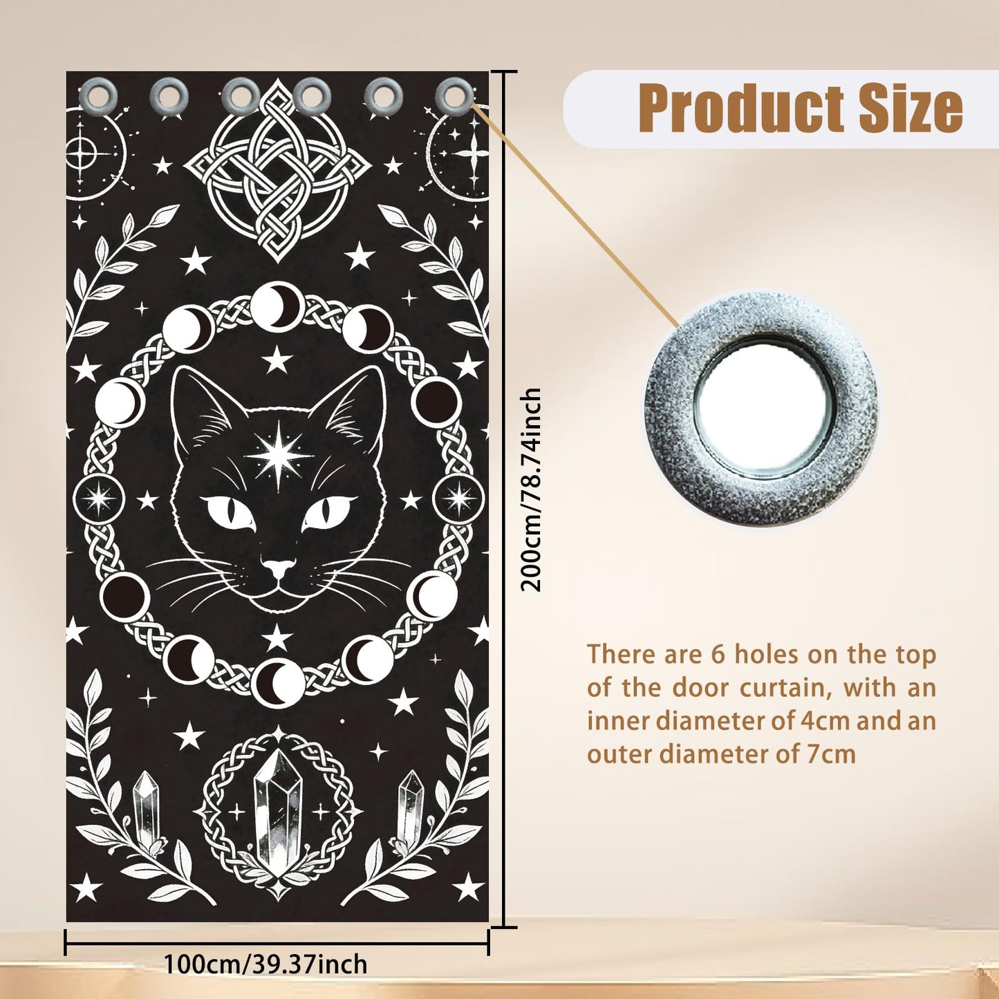 CONCHLERY Divination Style Door Curtain for Doorway Cats Doorway Curtain Stars Room Divider Curtains with Plastic Rings Folding Doors Curtains for Closet Bedroom Living Room Doorway, 39x79 Inch