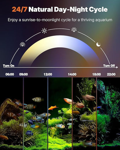 Pawfly 24W 24/7 Aquarium LED Light for 18" to 24" Tanks Extendable Fish Tank Light with Full Spectrum White Blue Red Green Lights with D/N Mode Single Color Effects Timer and Adjustable Brightness