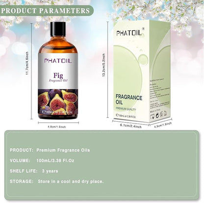 PHATOIL 3.38FL.OZ Fig Fragrance Oils for Aromatherapy, Essential Oils for Diffusers for Home, Perfect for Diffuser, Yoga, Skin Care, DIY Candle and Soap Making - 100ml