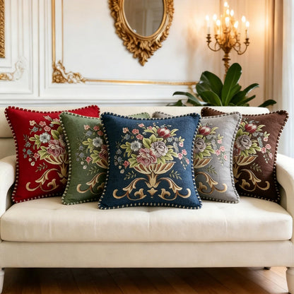 Qupace Set of 2 Brown Vintage Embroidered Throw Pillow Covers 18x18in,Floral Cushion Cover for Sofa Couch Bedroom,Coffee Pillow Covers