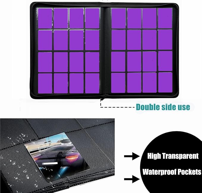 Trading Card Binder 16 Pocket, 1664 Pockets Ringless PU Cover Card Collection Binder, Double Sided Card Binder Collector Album, Card Folder for MTG, TCG, Sports Cards, Game Card (Purple, 16Pockets)