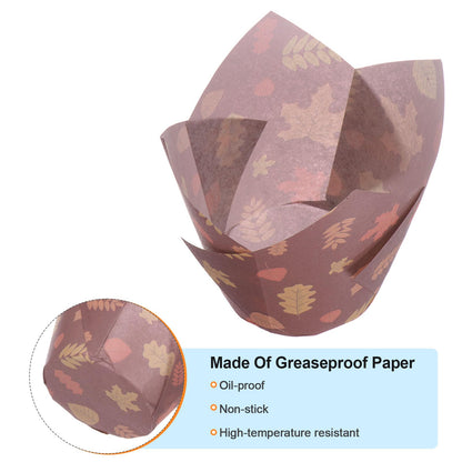 HARFINGTON 150pcs Tulip Cupcake Liners Greaseproof Baking Cups Paper Cupcake Wrappers Holders for Parties Weddings Birthdays, Dark Maple Leaf