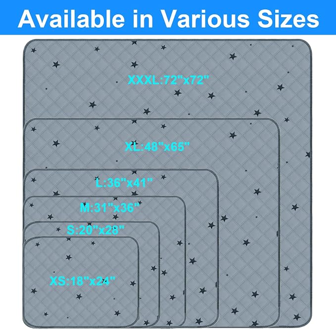 RIOUSSI Washable Pee Pads for Dogs, Reusable, Absorbent, Leakproof, Non Slip Pet Puppy Pads for Potty Training. Gray Stars, 24x36 Inch(2pack)