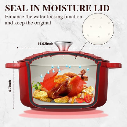 Umite Chef 7QT Enameled Cast Iron Dutch Oven with Lid & Cotton Potholders–Heavy-Duty Cookware for Bread Baking, Braising, Stews, Marinate, Cook(Red)