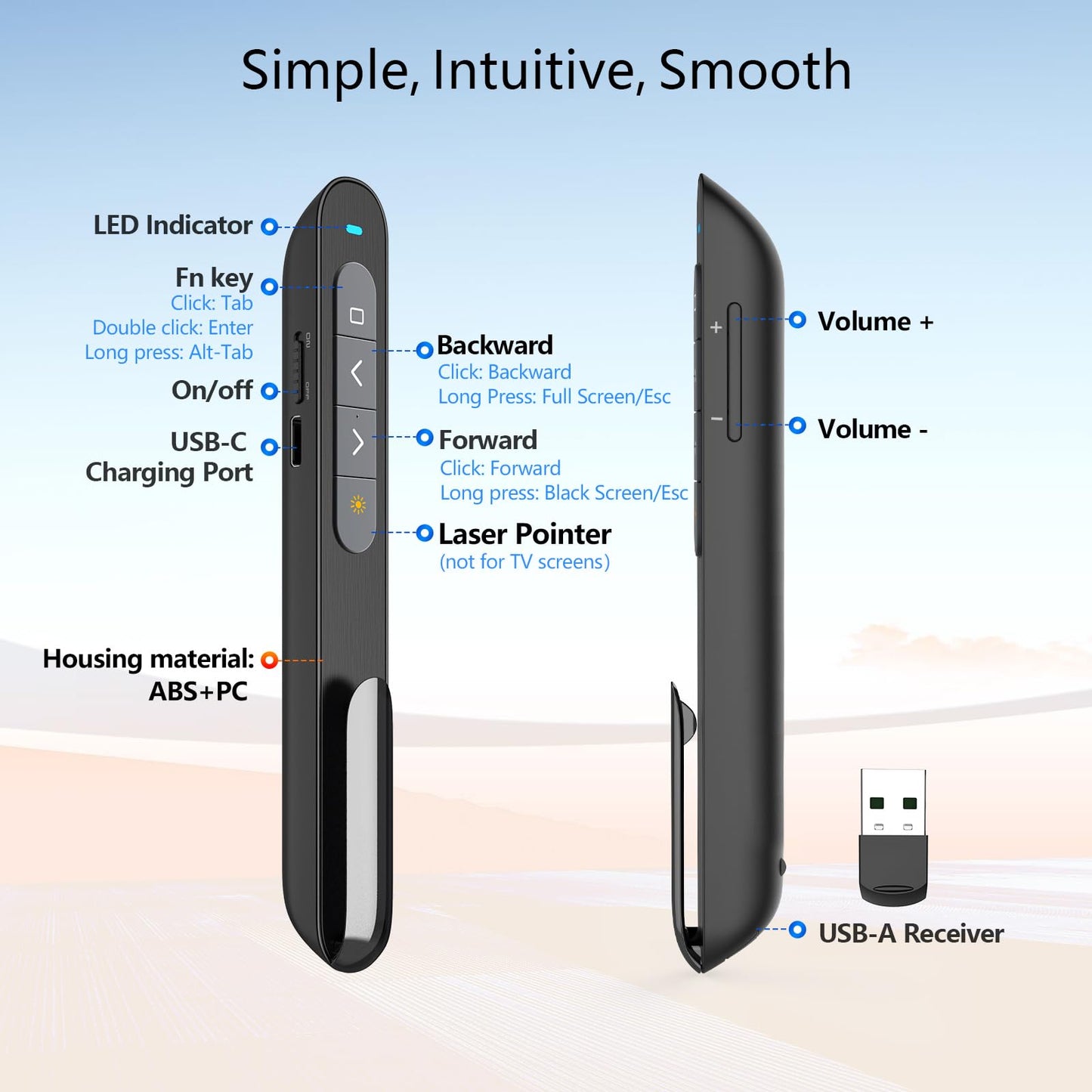 Norwii Rechargeable Bluetooth Presentation Clicker with Green Pointer, Wireless Presenter, PowerPoint Presentation Remote, Slide Clicker with 328ft Range for Teacher and Presenter, macOS Applicable