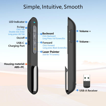 Norwii Rechargeable Bluetooth Presentation Clicker with Green Pointer, Wireless Presenter, PowerPoint Presentation Remote, Slide Clicker with 328ft Range for Teacher and Presenter, macOS Applicable