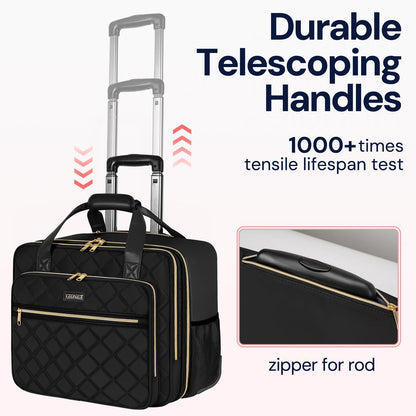 Ytonet Rolling Laptop Bag Women, Rolling Briefcase for Women, 17.3 Inch Laptop Bag with Wheels Rolling Computer Bag Laptop Case for Work Travel College Business Wife Mom Teacher, Black