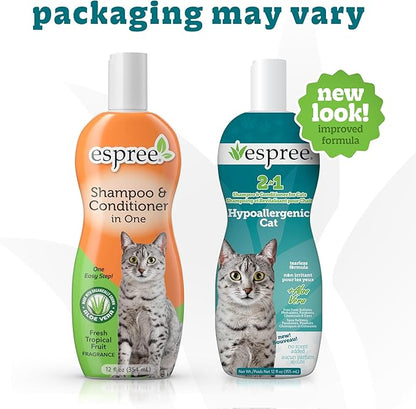 Espree Hypoallergenic Cat Shampoo & Conditioner, Tearless Formula with Aloe Vera, Sulfate-Free, Paraben-Free, Harsh Chemical and Dye-Free, Safe for Sensitive Skin, 12oz