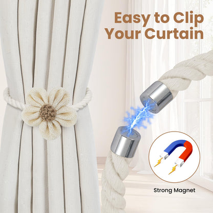 KLOGTSIND Magnetic Curtain Tiebacks, 4 Pack Flower Curtain Holdbacks for Draperies, Elegant Curtain Tie Backs for Boho Bedroom Decor, Toddler Girl Room Decor, Baby Nursery Decor