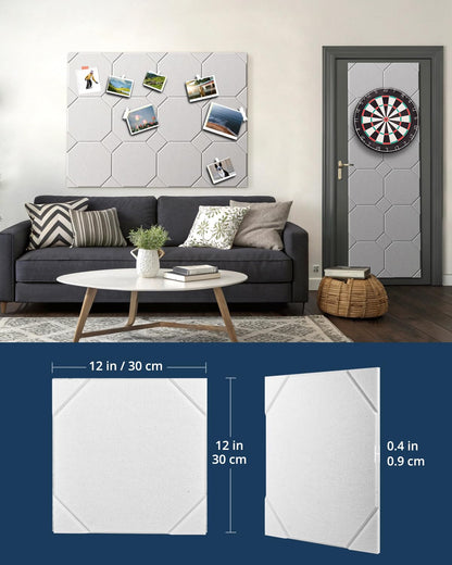 Woovio Large Cork Boards for Walls 48" X 36", Felt Bulletin Boards with Self Adhesive, 12 Pack Felt Wall Tiles Alternative Pin Board Cork Boards for Office Classroom Wall Decor White
