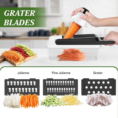 HomeHacks Vegetable Chopper Vegetable Cutter, 15 in 1 Kitchen Gadget, Dicer, Slicer, Onion Cutter, Salad, Cheese Grater & Egg Separator - Multi-Functional Veggie Chopper Lid with Handle (White)