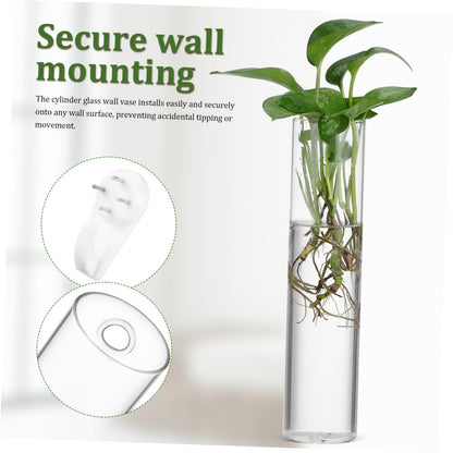 Ciieeo 2pcs Hanging Glass Planters Wall Vases Cylinder Shape for Indoor Plants Secure Mounting Terrariums Propagation Stations Home Office Decor