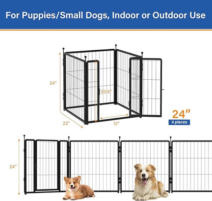 Dog Playpen 24 inch 4 Panels for Indoor & Outdoor Use – Heavy-Duty Metal Pet Fence with Ground Stakes, Rounded Ball Tops for Safety, Stable & Foldable Design, Easy to Assemble