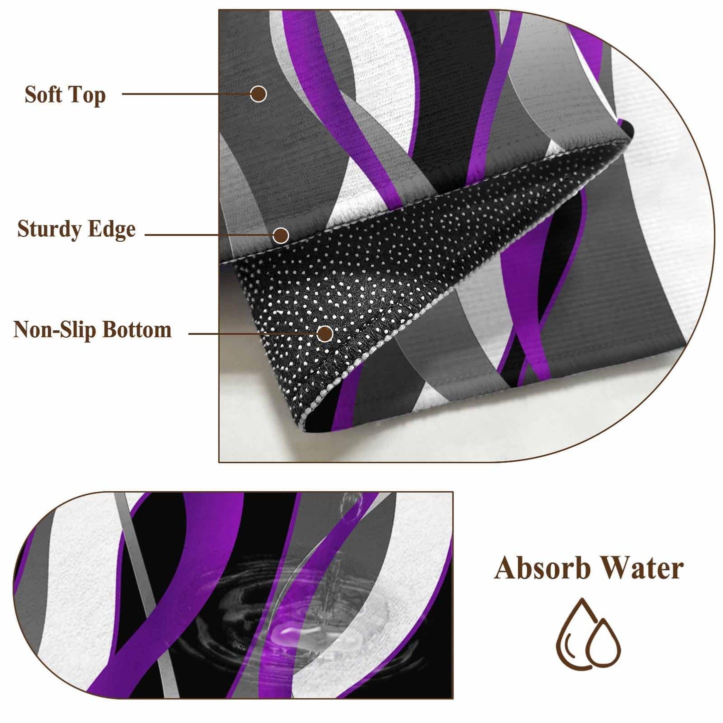 8'x10' Area Rug for Living Room, Purple Black Grey Moire Washable Non-Slip Large Carpet for Bedroom Dining Room, Abstract Modern Geometric Lines StainResistant & Non-Shedding Accent Rug for Kitchen