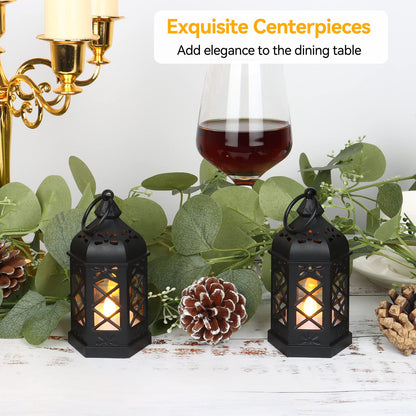 Reperla 12-Pack Mini Lanterns, Small Candle Lanterns Decorative, Black Tea Light Lantern, Ramadan Eid Decor, Table Centerpiece for Wedding Halloween Christmas, Easter Decorations, Battery Included