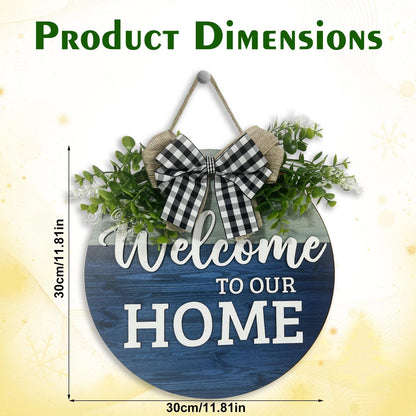 VPDTVK Welcome Sign for Front Door, Rustic Welcome Door Sign Outdoor Wreaths Decor for Spring Summer Autumn and Winter All Seasons Holiday Halloween Christmas(Blue)