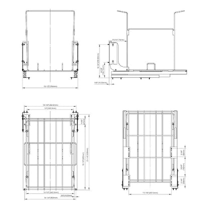 Dowell B18 Aluminum Base Wastebasket Pullout with Door Mount and Two 35Qt/9Gal Plastic Bins (4012 0218+35x2)