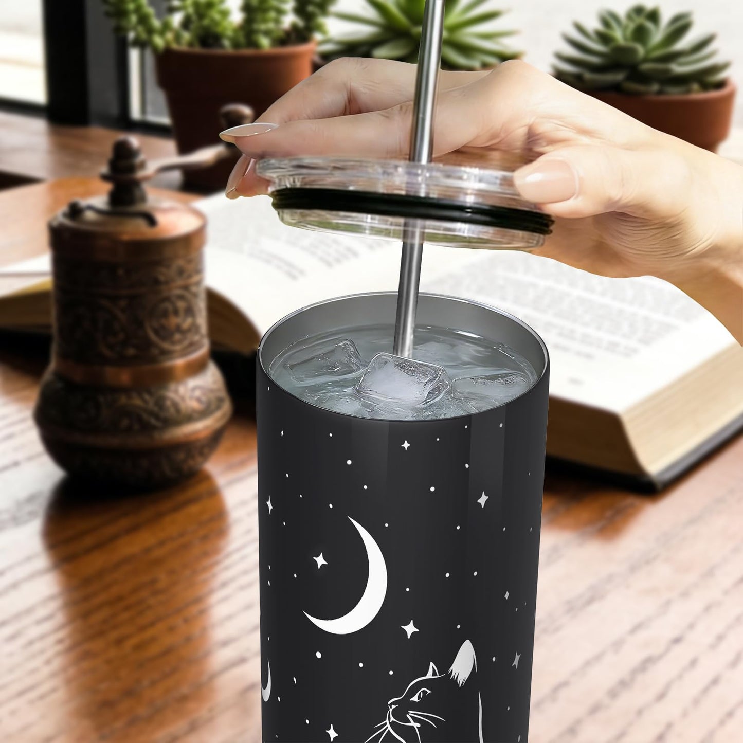 Mofvugz Black Cat Gifts for Women, Black Cat Tumbler 20oz Stainless Steel Insulated Cup Travel Mug Tumbler, Christmas Halloween Birthday Gifts for Women