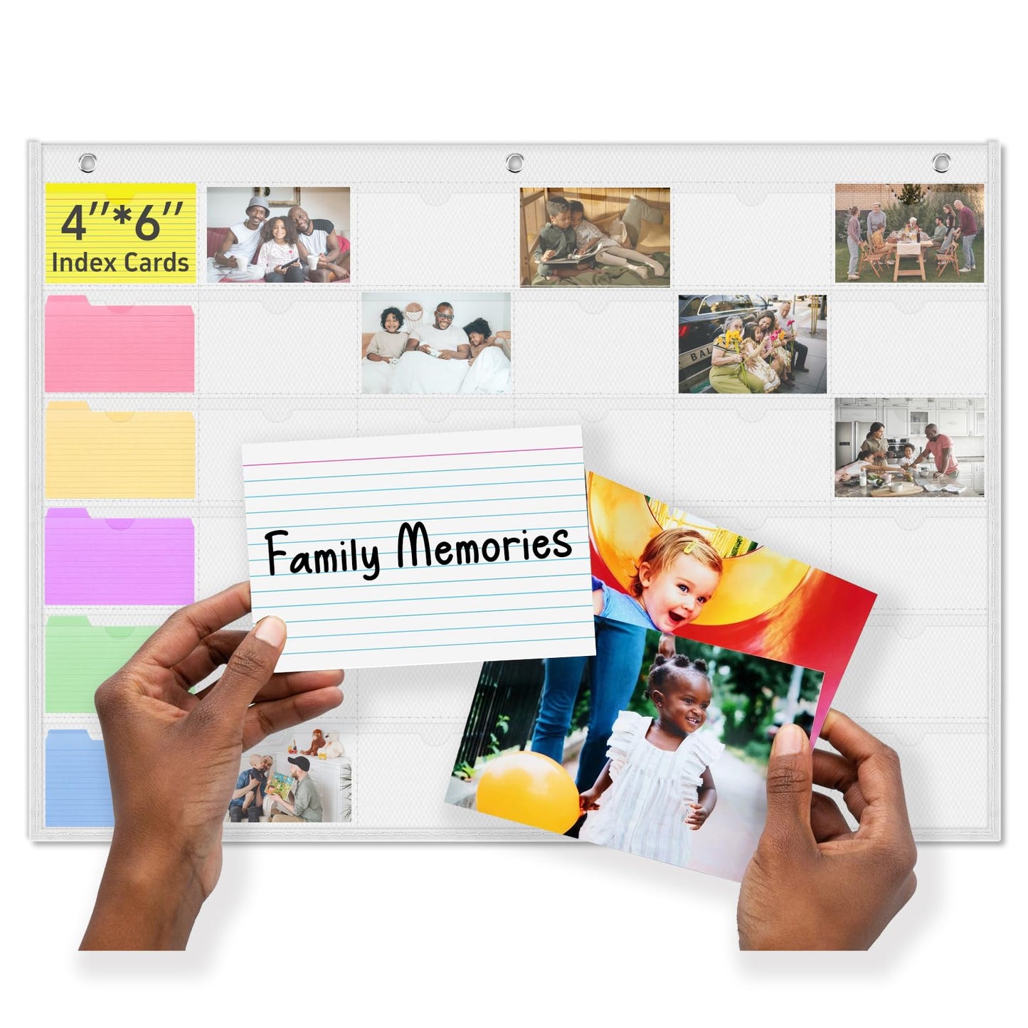 AKAYOK 4" x 6" Index Card Holder Sleeve - 36 Pockets Photo Collage Frame for Wall - Classroom Pocket Chart for Index Card, Homework, Pictures, Drawing, Student Profile Display