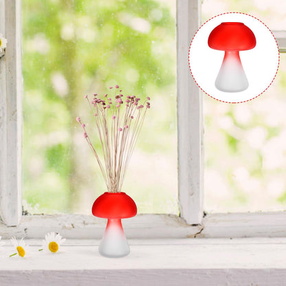 Yardenfun Mushroom Shaped Glass Vase Planter Crimson Desktop Flowerpot Hydroponic Plant Container Decorative Home Garden Terrarium