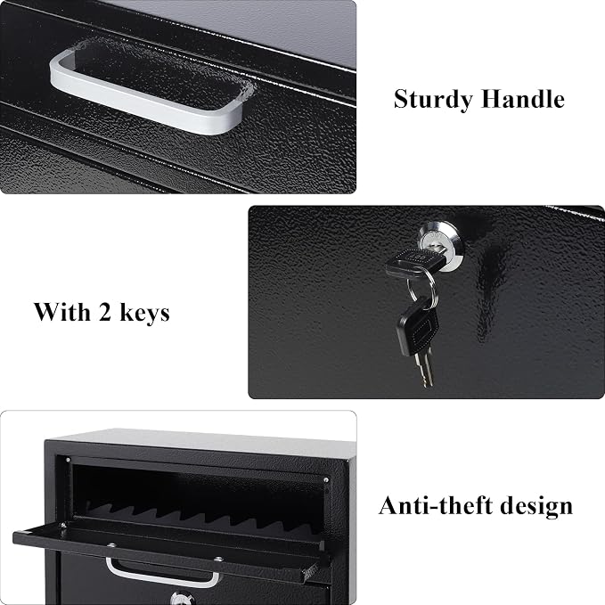 Jssmst Locking Mailbox for Outside, Key Lock Wall Mount Mailboxes Large, Security Drop Box with Lock, 16.2H x 11.22L x 4.72W Inches, Black XLarge