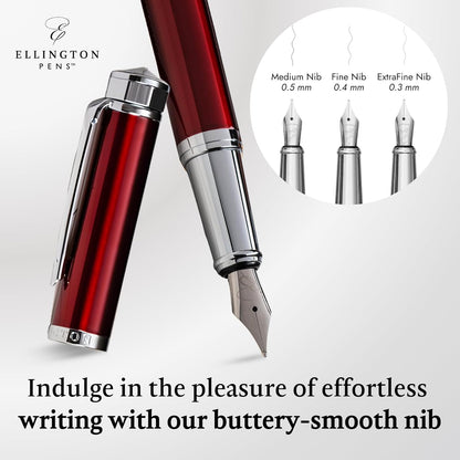 Luxury Fountain Pen Set- Fountain Pens for Writing - Smooth Medium Nib - Includes Refillable Ink Converter, 3 Ink Cartridges [Black & Blue], Gift Box - Elegant Calligraphy