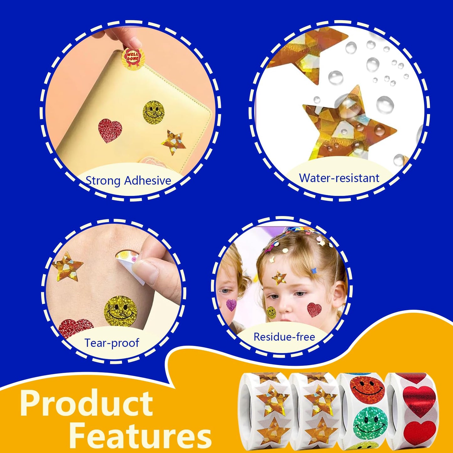 Minizoo 1500 Pcs 1.0Inch Gold Star,Smiley Face and Heart Stickers for Kids Reward,Behavior Chart,School Classroom Student Teacher Supplies Gift