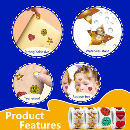 Minizoo 1500 Pcs 1.0Inch Gold Star,Smiley Face and Heart Stickers for Kids Reward,Behavior Chart,School Classroom Student Teacher Supplies Gift