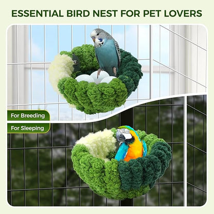 Admaison Bird Nest for Cage,Plush Hanging Bird Bed for Parakeet,Breeding Bird House for Conure,Budgie,Cockatiel,Lovebird,Canary,Finch,Hamster,Small Pets,Warm Nest (Green, S)