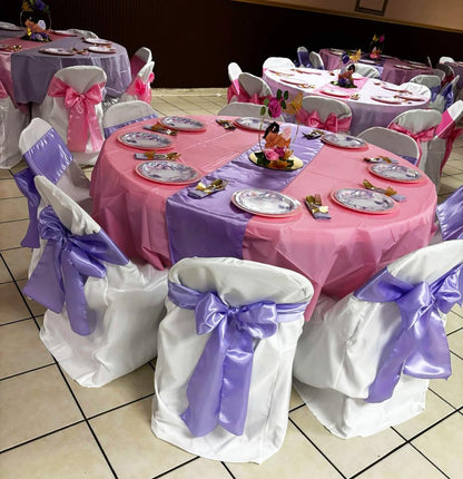 SINSSOWL 50 Baby Blue Chair Sashes Satin Chair Bows for Wedding Birthday Party Fiesta Decor - 7x108 Inches Ribbons Ties Fitted Banquets Folding Decorations