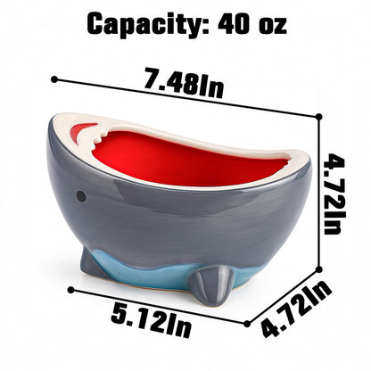 40 oz Large Shark Salad Bowl, Handmade Fruit Bowls for Kitchen Counter, Decorative Key Bowl Cute Ceramic Ramen Popcorn Snack Candy Serving Bowls, Unique Funny Shark Gifts Birthday Party Decorations