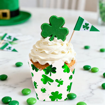Whaline 120Pcs St. Patrick's Day Tulip Cupcake Liners Green Foil Shamrock Muffin Baking Cups Lucky Clover Cupcake Wrappers for Spring Irish Holiday Party Supplies Table Decor