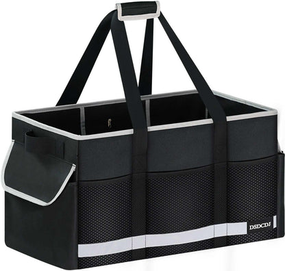 DSDCDJ Upgrade Extra Large Utility Tote Bag with Reflective Strip, Standing Reusable Grocery Bags with Hard Bottom & 4 Sided Reinforced, Collapsible Utility Tote with Handles for Shopping, Beach, Car