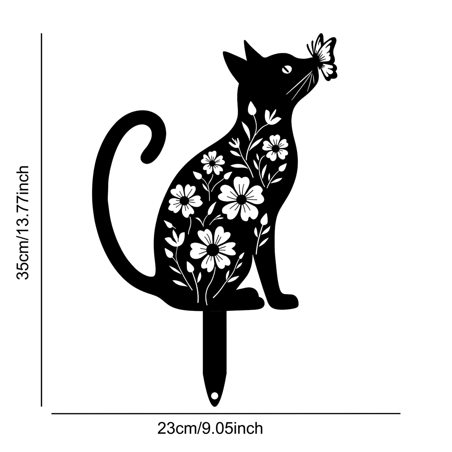 Aucizb Metal Cat Garden Stake - Floral Butterfly Black Silhouette Statue Yard Decor Outdoor Cat Patio Art for Yard, Flower Bed, Lawn, Cabin, Farmhouse Pet Lover Unique Gift (Black)
