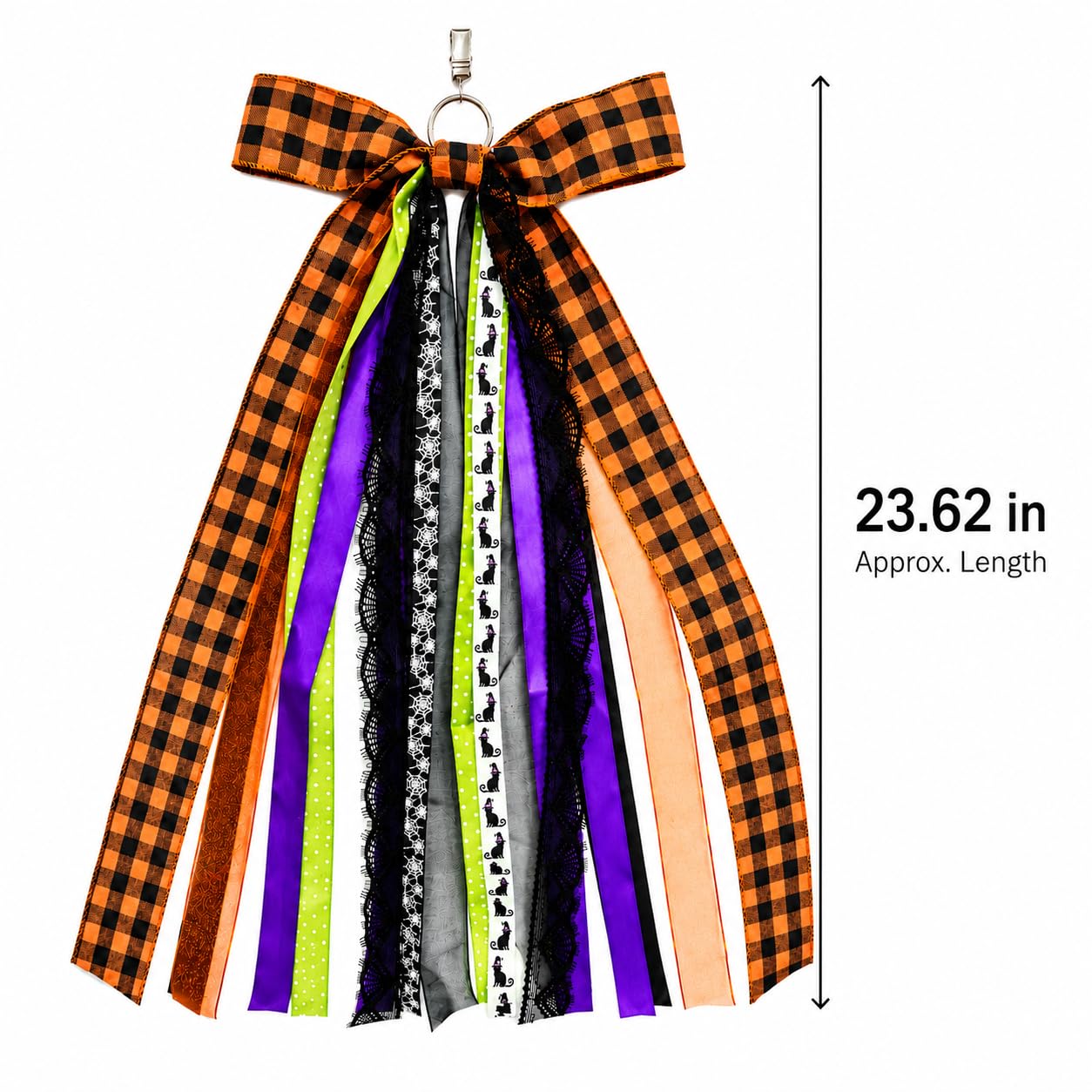 Halloween Wreath Sash Front Door Ribbon Bow Large Orange Black Buffalo Plaid Purple Spider Web Cat Streamer Fall Porch Decoration