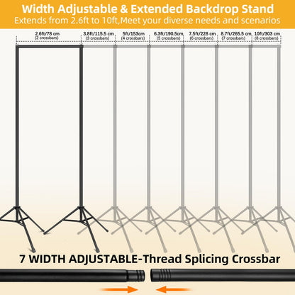 Backdrop Stand 10x7ft(WxH)- 7 Widths Photo Studio Adjustable Background Stand Support kit with Clamps,Carrying Bag for Party, Photo Booth, Banner, Events Decoration, Wedding, Photography