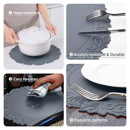 Noctiflorous Round Faux Leather 15 Inch Placemats Set of 6 Waterproof Wipeable Heat Resistant Tablemat for Dining Table Kitchen Non Slip Washable Oilproof Table Place Mat(Graphite Gray, 6)
