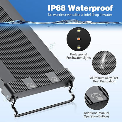 Bluetooth LED Aquarium Light with APP Control, 3 Modes for 18-24 Inch Fish Tank Light with Full Spectrum White Blue Red Green Lights, IP68 Waterproof with Extendable Brackets for Freshwater