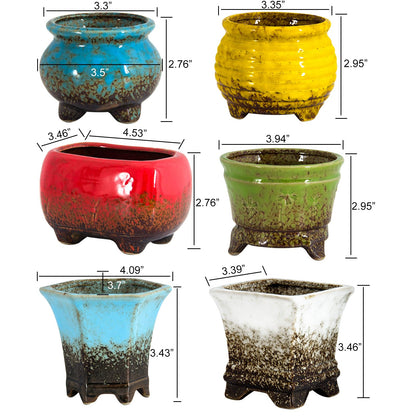 ARTKETTY Succulent Pots - Small Succulent Plant Pots with Drainage Set of 6, Ceramic Cactus Planter Pots for Indoor Unique Flower Planter Container for Home Office Decor