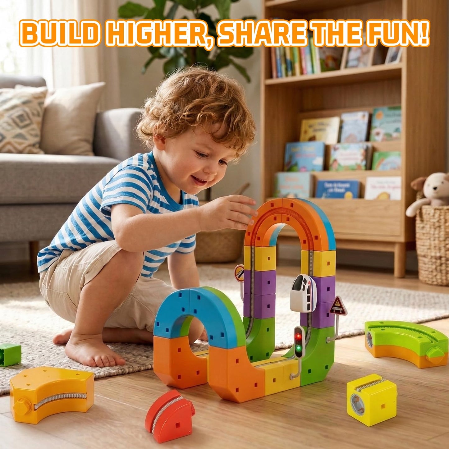 KlickRail Electric Train Set Flexible Race Track for 3 4 5 6 7 8 years old boys and girls, Building Toy Train Track Gravity-Defying 3D Embedded Layouts & Motorized Car, STEM Gift(Starter Set(32 piece)