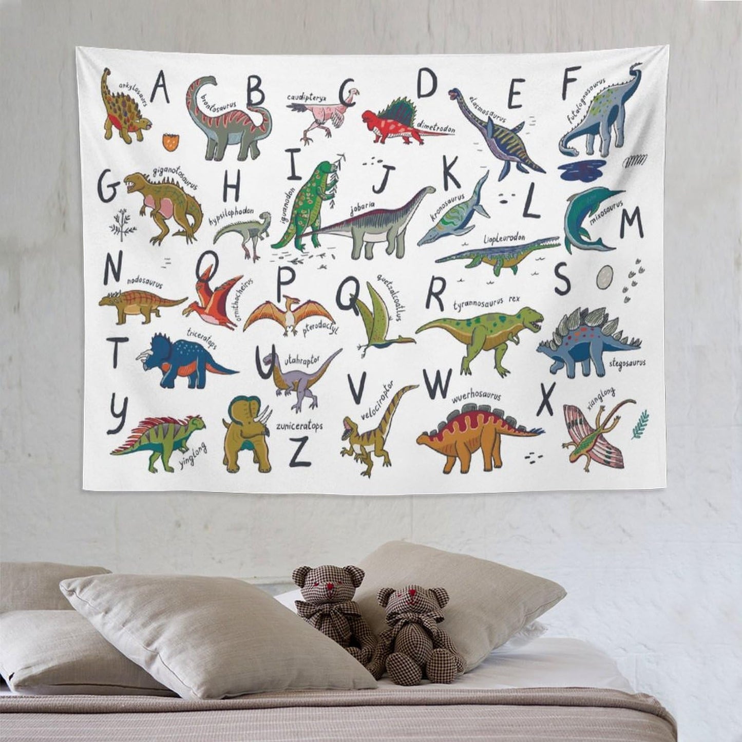 DDCBNS Kids Dinosaur Tapestry,Learning ABC Alphabet Tapestry for Boys Girls,Funny Educational Tapestry Wall Hanging Home Décor for Nursery Study Classroom Bedroom Living Room 80" x 60"