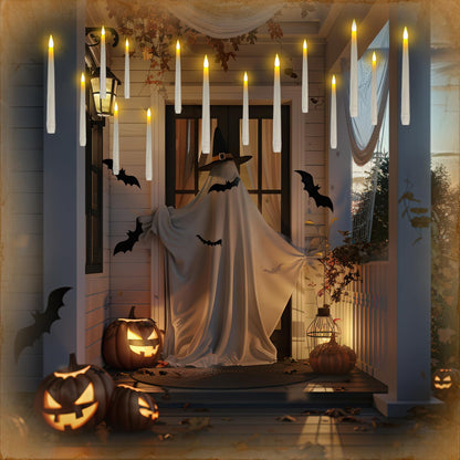 Homemory 20PCS Floating Candles with Wand Remote, Flameless Hanging Taper Candle with Flickering Warm Light, Battery Operated Magic Deco Candles for Halloween, Christmas, Birthday, Indoor Decor