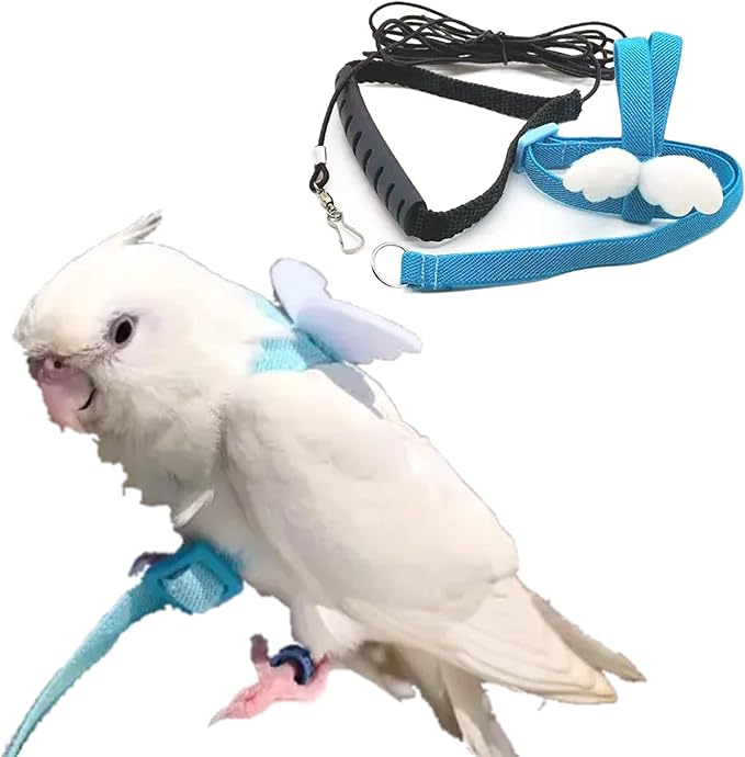 Pet Parrot Bird Harness Leash Adjustable Bird Flying Harness Traction Rope with Cute for Parrots Budgerigar Lovebird Cockatiel Mynah Outdoor Training Toy (Quaker/Sun Conure,White)