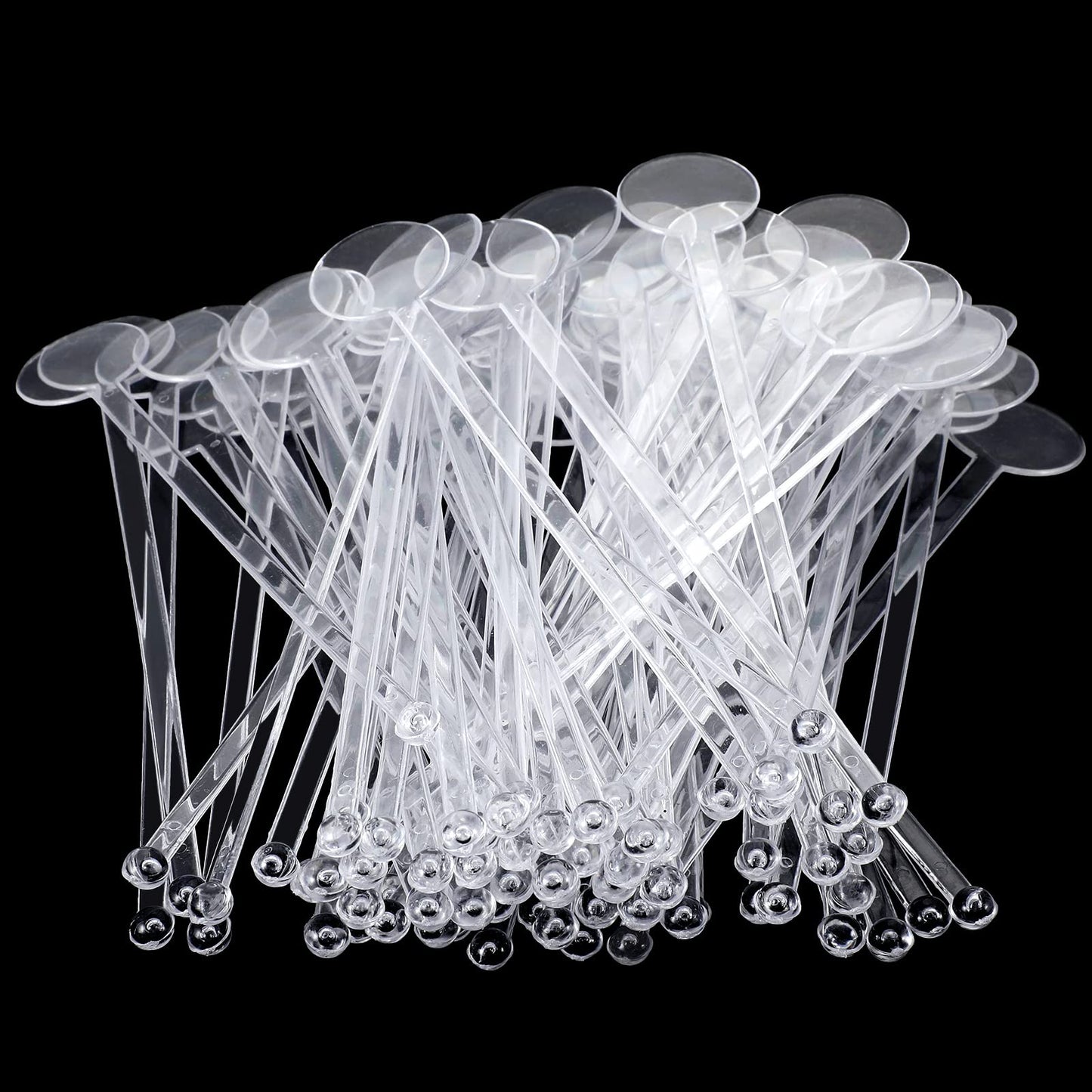 Marsui 240 Pieces 7 Inch Swizzle Sticks for Cocktail Coffee Drink Stirrers Cocktail Stirrers Disposable Stirring Sticks Plastic Disc Top for Mixing Coffee Whiskey Beverage (Clear)