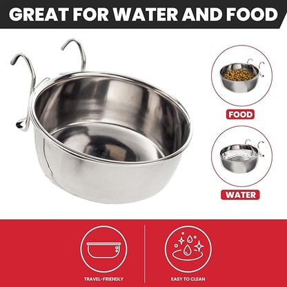 SPOT Stainless Steel Coop Cup with Wire Hooks – Durable, Chew-Resistant Food/Water Bowl for Cages & Crates, Easy Install & Removable, for Cats, Dogs, Birds & Reptiles - 20 Oz (2.5 Cups)
