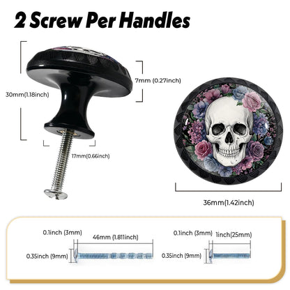 Yiruhe 4 Pack Gothic Floral Skull Cabinet Knobs Pulls, Acrylic Round Drawer Dresser Knob for Home Dresser Kitchen Wardrobe Cupboard Door Handles