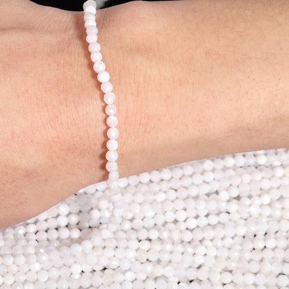 Song Xi 90pcs 4mm White Moonstone Faceted Round Loose Stone Beads for Bracelet Jewelry Making, DIY Christmas