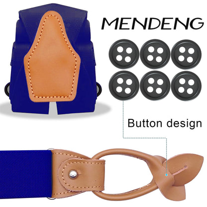 MENDENG Men's Suspenders Braces Leather Strap Father/Husband's Gift 6 Buttons
