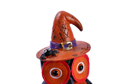 voiyio Resin Owl Statue Decor Home Indoor Halloween Party Decoration Figurine with Witch Hat Room Table Decoration Aesthetic Works of Art of Plastic (Orange)